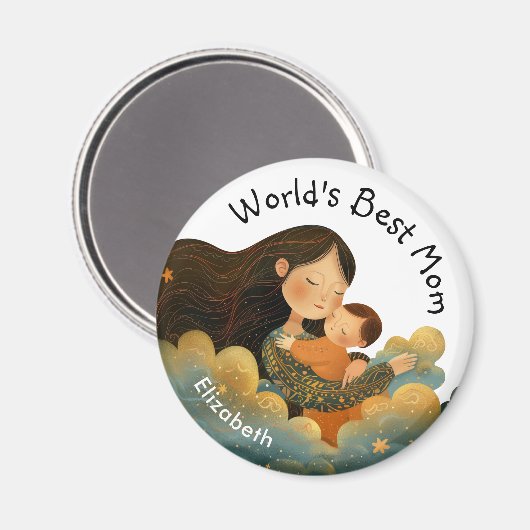 Schattigee illustratie van moeder en kind | Moeder Magneet (Voorkant / Achterkant)