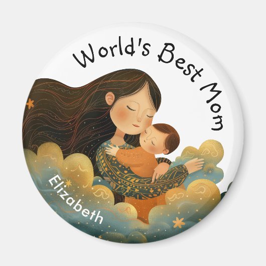 Schattigee illustratie van moeder en kind | Moeder Magneet (Voorkant)