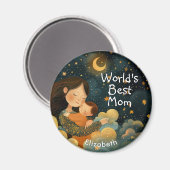 Schattigee illustratie van moeder en kind | Moeder Magneet (Voorkant / Achterkant)