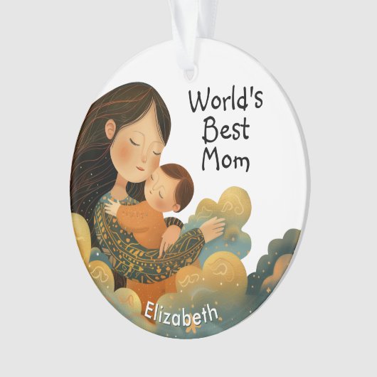 Schattigee illustratie van moeder en kind | Moeder Ornament (voorkant)