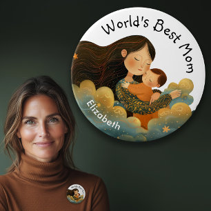 Schattigee illustratie van moeder en kind   Moeder Ronde Button 7,6 Cm