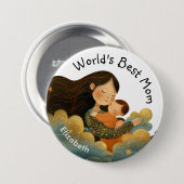 Schattigee illustratie van moeder en kind | Moeder Ronde Button 7,6 Cm (Voorkant /achterkant)