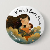 Schattigee illustratie van moeder en kind | Moeder Ronde Button 7,6 Cm (Voorkant)