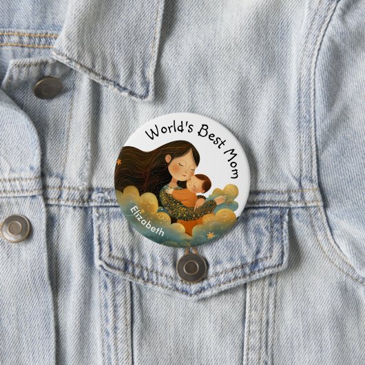 Schattigee illustratie van moeder en kind | Moeder Ronde Button 7,6 Cm (In situ)