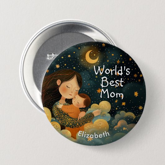 Schattigee illustratie van moeder en kind | Moeder Ronde Button 7,6 Cm (Voorkant /achterkant)