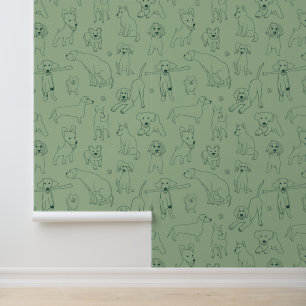 Schattigee illustraties van Dogs Green Line Art Behang