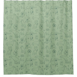 Schattigee illustraties van Dogs Green Line Art Douchegordijn