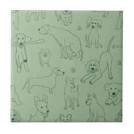 Schattigee illustraties van Dogs Green Line Art Tegeltje
