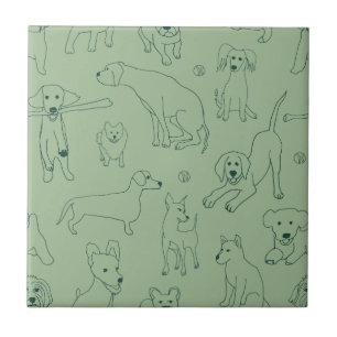 Schattigee illustraties van Dogs Green Line Art Tegeltje