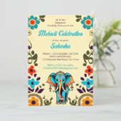 Schattigee Indiase bruiloft olifant mehndi sjabloo Kaart (Staand voorkant)