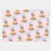 Schattigee Indische vos, naam & Verjaardag, 3 kleu Inpakpapier Vel (Voorkant 3)