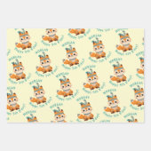 Schattigee Indische vos, naam & Verjaardag, 3 kleu Inpakpapier Vel (Voorkant)