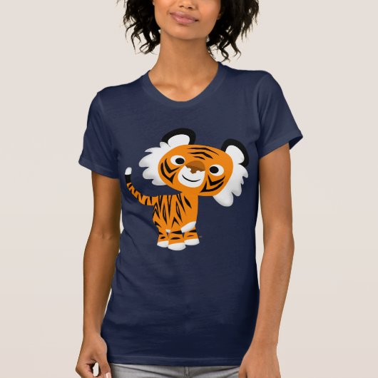 Schattigee Inquisitieve Cartoon Tijger Vrouwen T-s T-shirt (Voorkant)