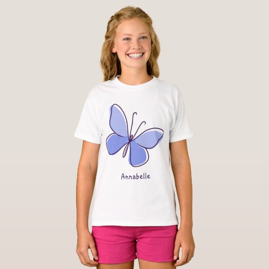 Schattigee Insectenvlinder in Blauw Violet en Naam T-shirt (Voorkant volledig)