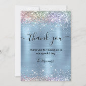 Schattigee iridescen ijsblauwe faux glitter bedank kaart (Voorkant)