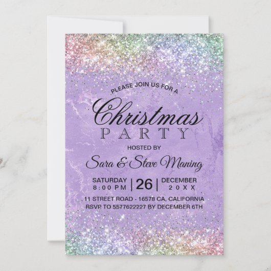 Schattigee iridescen lila paarse faux glitter kers kaart (Voorkant)