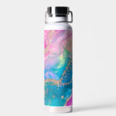 Schattigee iriserende blauwgroen en roze alcohol S Waterfles (Achterkant)