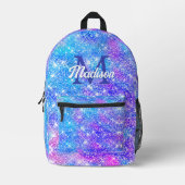 Schattigee iriserende eenhoorn blauw paarse glitte bedrukte rugzak (Voorkant)