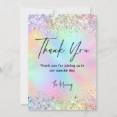 Schattigee iriserende eenhoorn faux glitter bedank kaart (Voorkant)