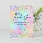 Schattigee iriserende eenhoorn faux glitter bedank kaart (Staand voorkant)