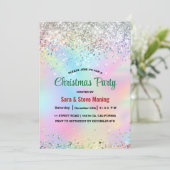 Schattigee iriserende eenhoorn faux glitter kerst kaart (Staand voorkant)