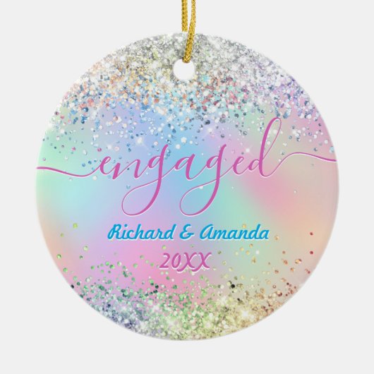 Schattigee iriserende eenhoorn glitter kerst verlo keramisch ornament (Voorkant)