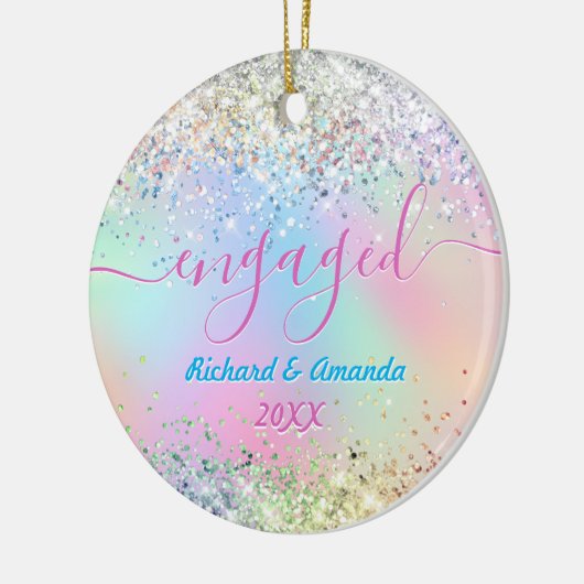 Schattigee iriserende eenhoorn glitter kerst verlo keramisch ornament (Links)