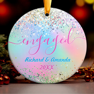 Schattigee iriserende eenhoorn glitter kerst verlo keramisch ornament