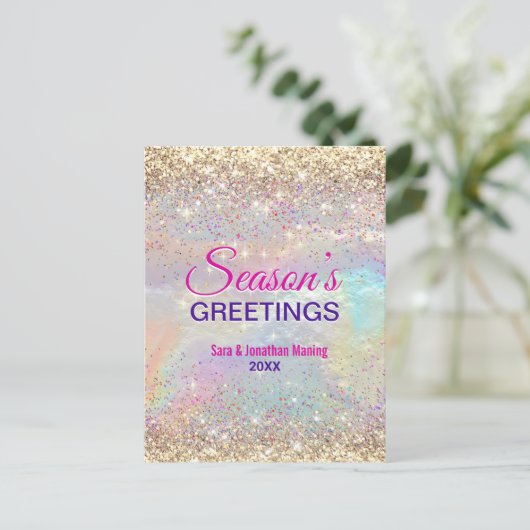 Schattigee iriserende gouden glitter kerst nieuwja briefkaart (Staand voorkant)