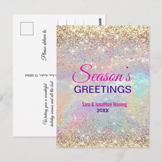 Schattigee iriserende gouden glitter kerst nieuwja briefkaart (Voorkant / Achterkant)