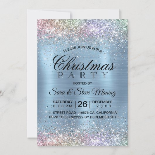 Schattigee iriserende ijsblauwe faux glitter kerst kaart (Voorkant)