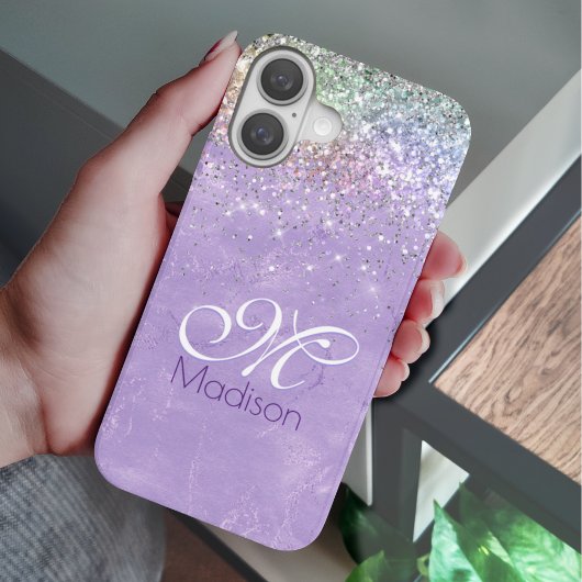 Schattigee iriserende lila paarse faux glitter mon Case-Mate iPhone case