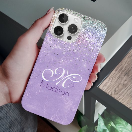 Schattigee iriserende lila paarse faux glitter mon Case-Mate iPhone case