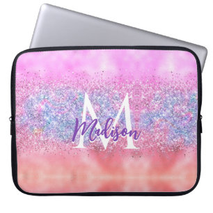 Schattigee iriserende Ombre Eenhoorn glitter monog Laptop Sleeve