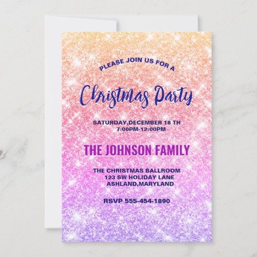 Schattigee iriserende ombre faux glitter kerst kaart (Voorkant)