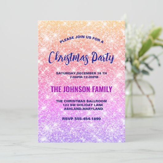 Schattigee iriserende ombre faux glitter kerst kaart (Staand voorkant)