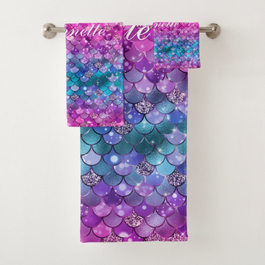 Schattigee iriserende Paarse zeemeermin faux glitt Bad Handdoek (Insitu)