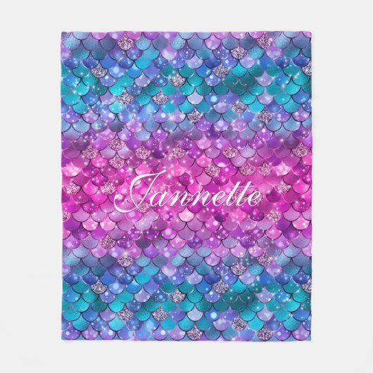Schattigee iriserende Paarse zeemeermin faux glitt Fleece Deken (Voorkant)