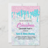 Schattigee iriserende roze aqua faux glitter kerst kaart (Voorkant)