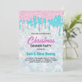 Schattigee iriserende roze aqua faux glitter kerst kaart (Staand voorkant)