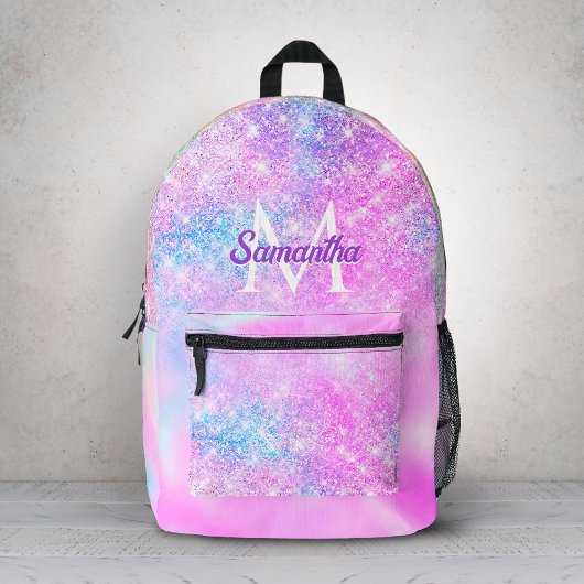 Schattigee iriserende roze blauwe ombre glitter bedrukte rugzak