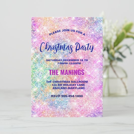 Schattigee iriserende roze faux glitter kerst kaart (Staand voorkant)