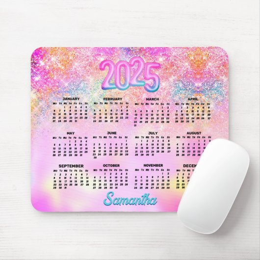 Schattigee iriserende roze ombre glitter monogram  muismat (Met muis)