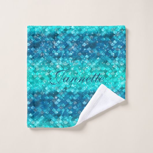 Schattigee iriserende turquoise zeemeermin faux gl bad handdoek (Wasdoekje)