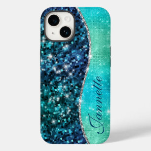 Schattigee iriserende turquoise zeemeermin faux gl Case-Mate iPhone 14 hoesje