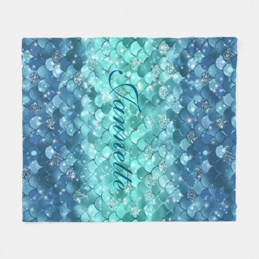 Schattigee iriserende turquoise zeemeermin faux gl fleece deken (Voorkant (Horizontaal))
