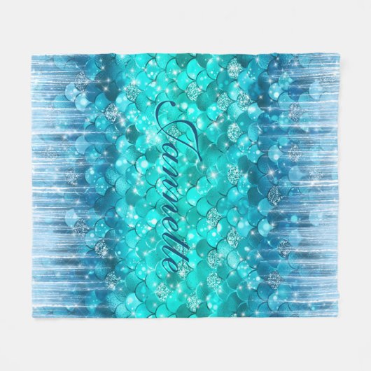 Schattigee iriserende turquoise zeemeermin faux gl fleece deken (Voorkant (Horizontaal))