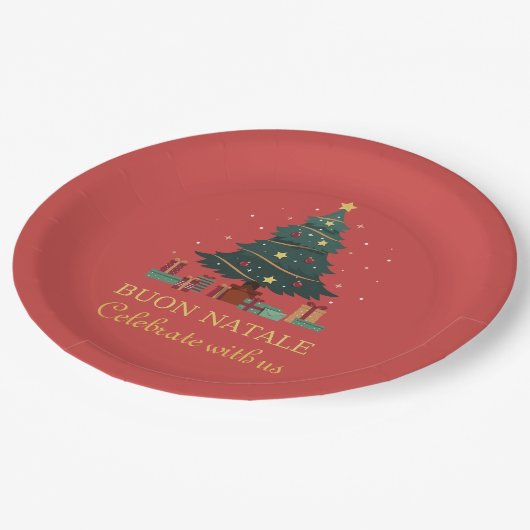 Schattigee Italiaanse Buon Natale Custom Tree Papieren Bordje (Gekanteld)