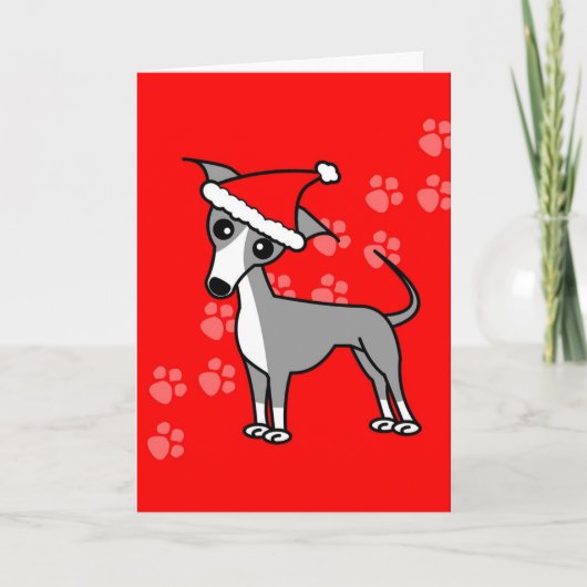 Schattigee Italiaanse Greyhound Cartoon Red Santa Feestdagen Kaart (Voorkant)