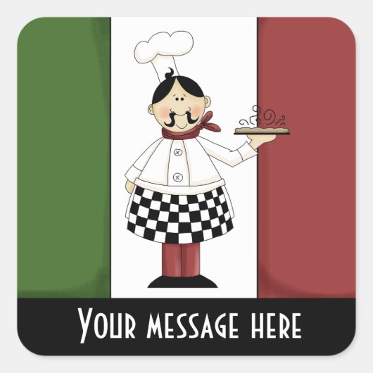 Schattigee Italiaanse pizza chef-kok bericht toevo Vierkante Sticker (Voorkant)